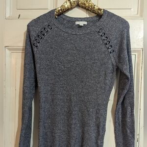 New York & Company Lace Up Detail Ribbed Knit Sweater